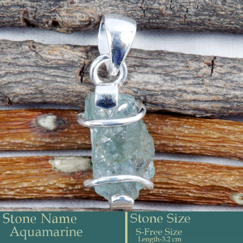 Aquamarine Rough H - RPP985-Gorgeous New Rough Gemstone 925 Silver Pendant Wholesale