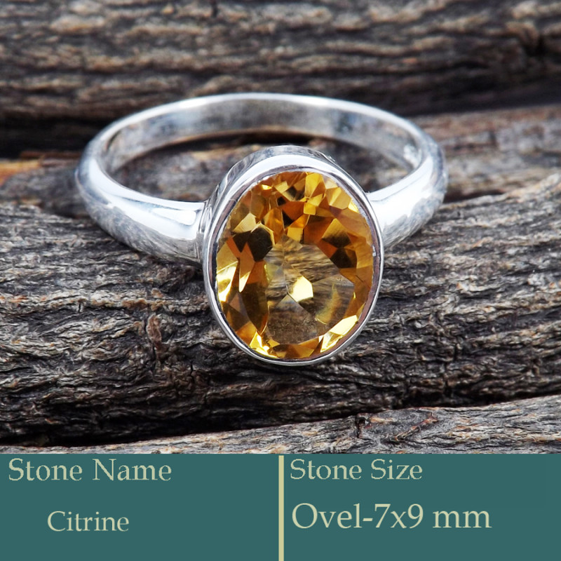 Citrine Cut H - PSR765-925 Silver Ring Faceted Cut Gemstone Trendy Look Wholesal