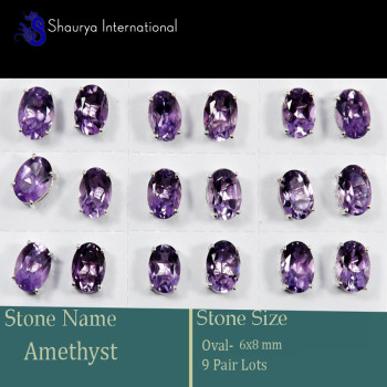 9 Pair Amethyst Cut E - SSE852-4x6mm Oval 9 Pair Lots Stud Earrings Cut Gemstone 925 Ste