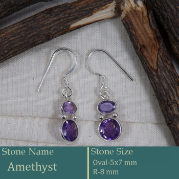 Amethyst Cut E - BZE738-Amazing Pretty Look Bezel Earrings Cut Gemstone 925 Sterl