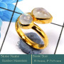 Rainbow Moonstone Cab G - CMJ851-Pretty Look 925 Silver 18K Gold Plated Ring Rainbow Moons