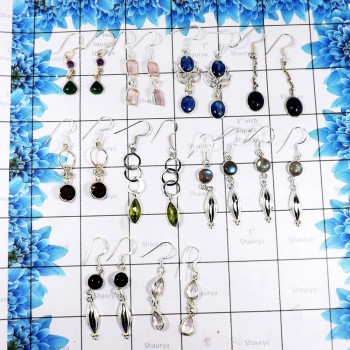 10 Pairs Mix Cab & Cut Stone E - BDA950-10 Pairs Mix Lots Cut & Cab Gemstone Earrings 925 Sterlin