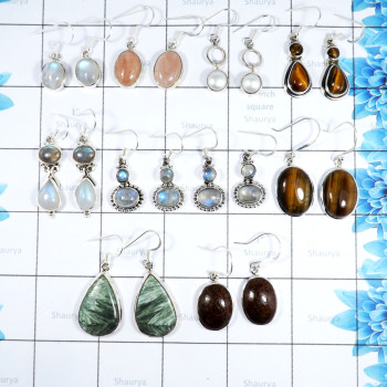 10 Pairs Mix Cut & Cab Stone D - BDA941-Classic 10 Pairs Cut & Cab Mix Gemstone Earrings Wholesal