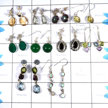 10 Pairs Mix Cut & Cab Stone E - BDA941-Classic 10 Pairs Cut & Cab Mix Gemstone Earrings Wholesal