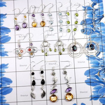 10 Pairs Mix Cut & Cab Stone A - BDA938-Elegant 10 Pairs 925 Sterling Silver Earrings Mix Lots Ca