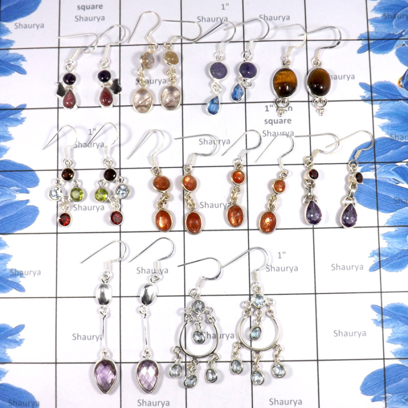 10 Pairs Mix Cut & Cab Stone D - BDA938-Elegant 10 Pairs 925 Sterling Silver Earrings Mix Lots Ca