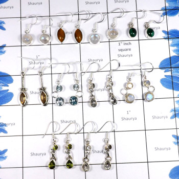 10 Pairs Mix Cut & Cab Stone F - BDA938-Elegant 10 Pairs 925 Sterling Silver Earrings Mix Lots Ca