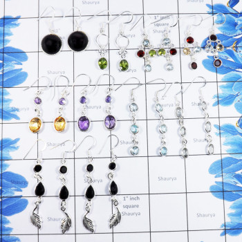 10 Pairs Mix Cab & Cut Gemstone O - BDA937-10 Pairs Cab & Cut Gemstone Mix Lots Earrings 925 Sterlin