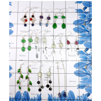 10 Pairs Mix Cab & Cut Gemstone E - BDA933-Charming 10 Pairs Cut & Cab Mix Gemstone Earrings Lots 92
