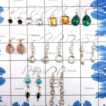 10 Pcs Mix Cab & Cut Gemstone B - BDA931-10 Pairs 925 Silver Earrings Lots Mix Cut & Cab Gemstone