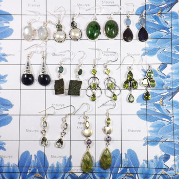 10 Pairs Mix Cab & Cut Gemstone C - BDA931-10 Pairs 925 Silver Earrings Lots Mix Cut & Cab Gemstone