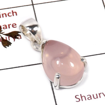 Rose Quartz Cab C - SPS923-Solid 925 Silver Prong Setting Pendant Cab & Cut Rose Qua