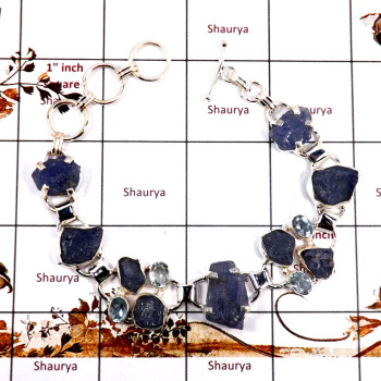Tanzanite Rough & Blue Topaz Cut I - RGB995-Adorable Rough Gemstone 925 Sterling Silver Bracelet Whol