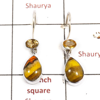 Bumble Bee & Citrine Cut O - SPE883-Gorgeous Party Wear 925 Silver Earrings Cab & Cut Gemston