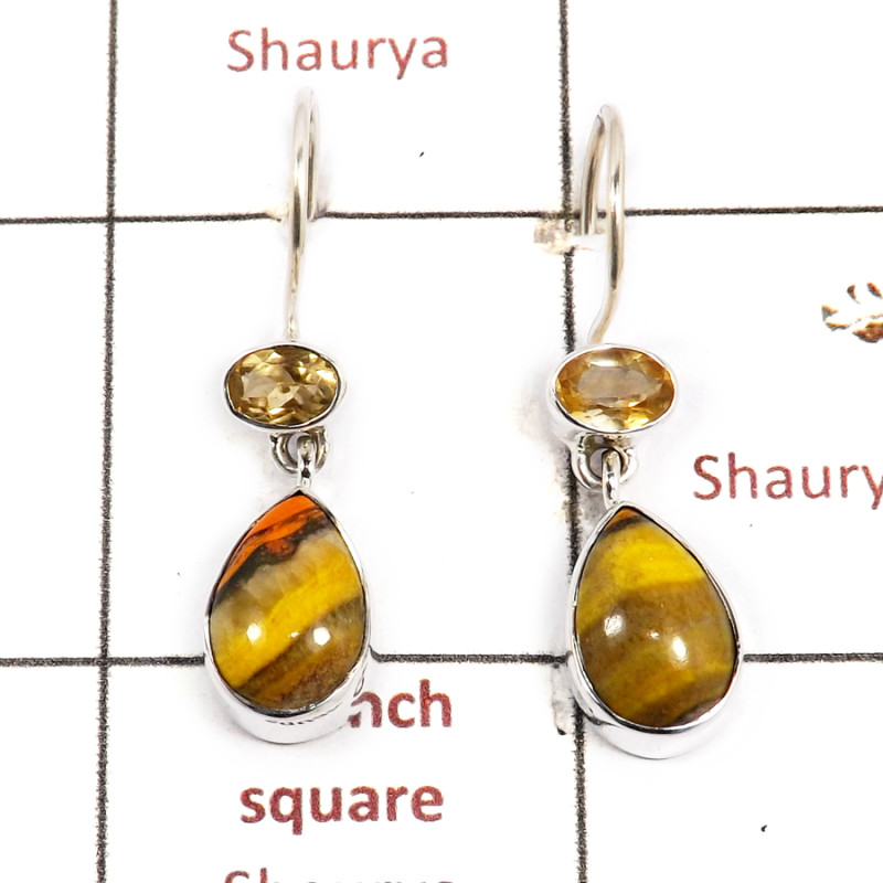 Bumble Bee & Citrine Cut O - SPE883-Gorgeous Party Wear 925 Silver Earrings Cab & Cut Gemston
