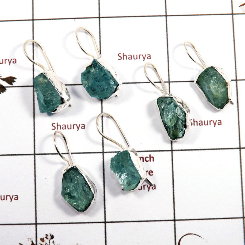 3 Pairs Aquamarine Rough A - SPE874-Classic 925 Silver Aquamarine Rough Earrings Direct Made