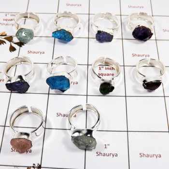 10 Pcs Mix Rough Stone O - SAJ997-Amazing 10 Pcs Mix Rough Stone Ring 925 Sterling Silver Handmade Lots Collection India