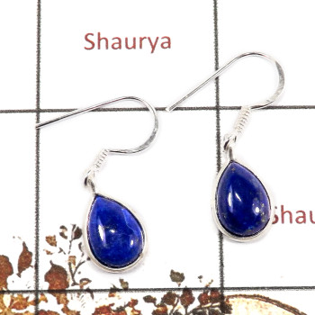 Lazuli Lapis Cab A - BZE714-Classic Light Weight Bezel Earrings 925 Sterling Silver Cab Gemstone Made By Indian Company