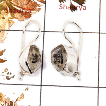 Herkimer Diamond Rough A - SPE823-Amazing Herkimer Diamond Rough Stone Earrings 925 Sterling Silver Plain Setting