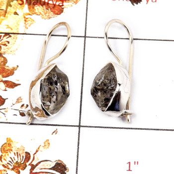 Herkimer Diamond Rough C - SPE823-Amazing Herkimer Diamond Rough Stone Earrings 925 Sterling Silver Plain Setting