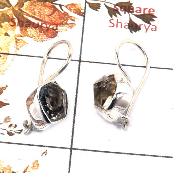 Herkimer Diamond Rough O - SPE823-Amazing Herkimer Diamond Rough Stone Earrings 925 Sterling Silver Plain Setting
