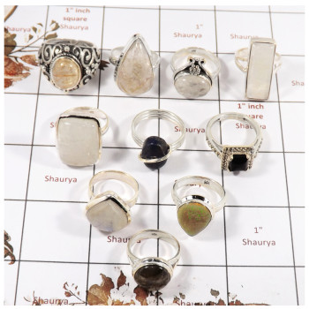 10 Pcs Mix Cab & Cut Gemstone B - SVP812-10 Pcs Mix Cab & Cut Gemstone 925 Sterling Silver Ring Wholesale Collection Lots