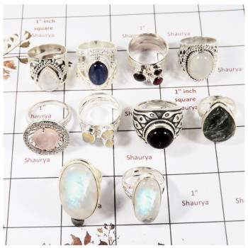 10 Pcs Mix Cab & Cut Gemstone D - SVP812-10 Pcs Mix Cab & Cut Gemstone 925 Sterling Silver Ring Wholesale Collection Lots