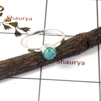 Blue Turquoise Cab B - STK940-Lovely Light Weight 925 Sterling Silver Stacking Ring With Cab Gemstone