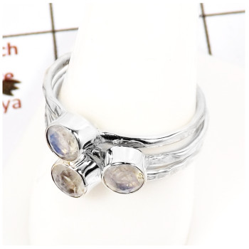 Rainbow Moonstone Cut F - STK931-Party Look Semiprecious Cut Gemstone Stacking Ring 925 Sterling Silver