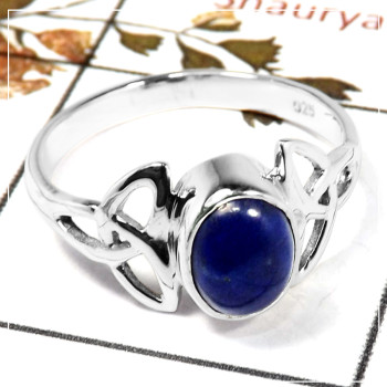 Lazuli Lapis Cab E - SDR587-Solid 925 Sterling Silver Trinity Design Ring With Cab Gemstone