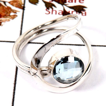 Blue Topaz Cut B - SDR581-Solid 925 Sterling Silver Designer Ring Handmade Cut Gemstone