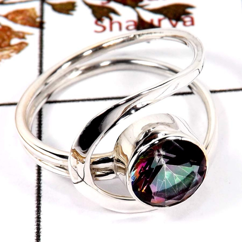 Mystic Cut D - SDR581-Solid 925 Sterling Silver Designer Ring Handmade Cut Gemstone