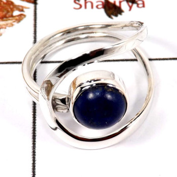 Lapis Cab D - SDR580-Indian Factory Made Cab Gemstone Designer Ring 925 Sterling Silver
