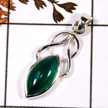 Green Onyx Cab F - SD566-Part Wear Cut Gemstone Designer Pendant 925 Sterling Silver