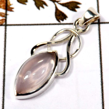 Rose Quartz Cab H - SD566-Part Wear Cut Gemstone Designer Pendant 925 Sterling Silver