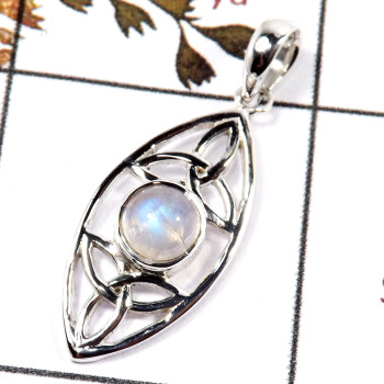 Rainbow Moonstone Cab G - CSP928-Indian Factory Made Trinity Design Pendant Cab Gemstone 925 Sterling Silver