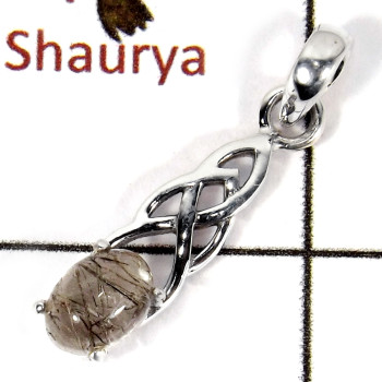 Black Rutile Cab E - SSP817-Party Wear Celtic Design Light Wight Pendant 925 Sterling Silver Cab Gemstone