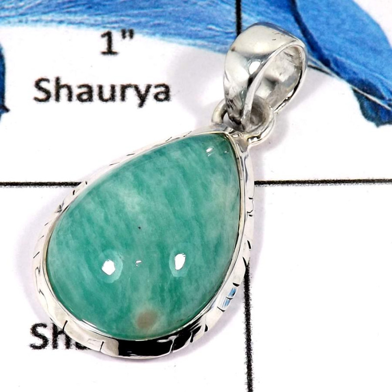 Amazonite Cab O - ISP617-Solid 925 Sterling Silver Amazonite Cab gemstone Handmade Pendant