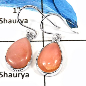 Pink Opal Cab B - SPE796-Party Wear Natural Pink Opal Plain Setting Earrings 925 Sterling Silver