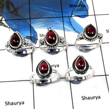 5 Pcs Garnet Cab H - SVP809-Newly Handmade 5 Pcs Wholesale Lots 925 Silver Rings With Cab Gemstone