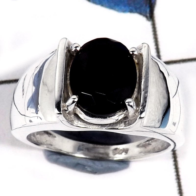 Black Onyx Cut C - SCR794-Indian Factory Made Cut Gemstone 925 Sterling Silver Casting Ring