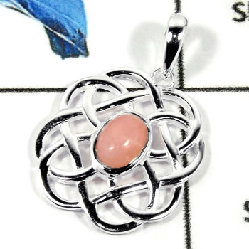 Pink Opal Cab C - CSP922-Gorgeous Semiprecious Cab Gemstone Celtic Design 925 Silver Pendant
