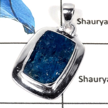 Blue Apatite Rough A - CMJ809-Solid 925 Sterling Silver Party Look Cabochon Gemstone Pendant