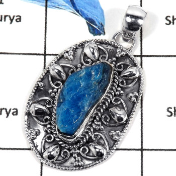 Apatite Rough O - CMJ784-Semiprecious Gemstone Solid 925 Sterling Silver Designer Pendant