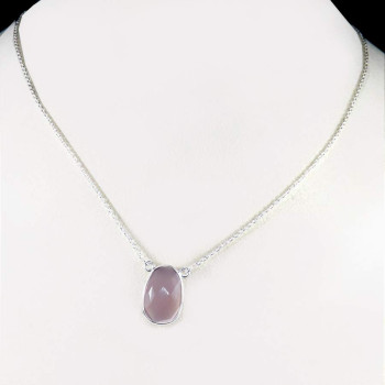 Rose Quartz H - BZN979-Glamorous Colorful Chain Bezel Necklace 925 Sterling Silver
