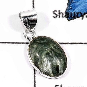 Seraphinite C - BPS867-Natural Seraphinite Gemstone Handmade Bezel Pendants 925 Sterling Silver