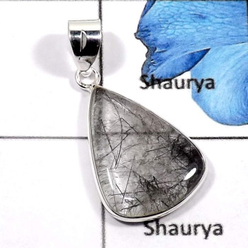Black Rutile A - BPS835-Natural Cabochon Gemstones Wholesale Bezel Pendants 925 Sterling Silver