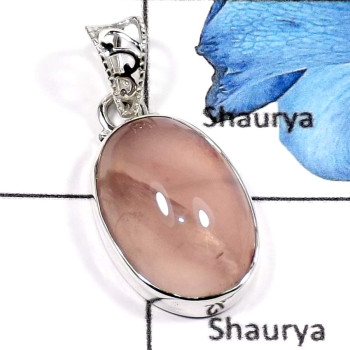 Rose Quartz O - FSP947-Big Natural Rose Quartz Gemstone Wholesale Pendants 925 Sterling Silver
