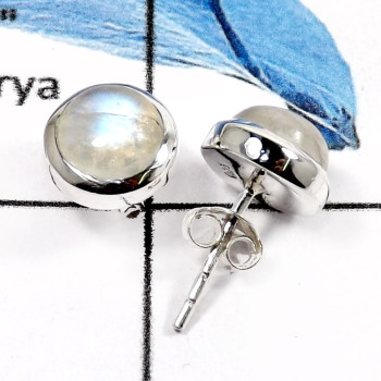 Rainbow Moonstone F - SSE841-Natural Cabochon Gemstones Party Wear Stud Earrings 925 Sterling Silver
