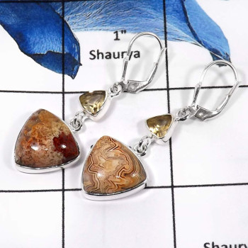 Crazy Lace Agate & Citrine B - SPE779-Gorgeous Two Stone Crazy Lace Agate & Citrine Cut Wholesale Earrings 925 Sterling Silver
